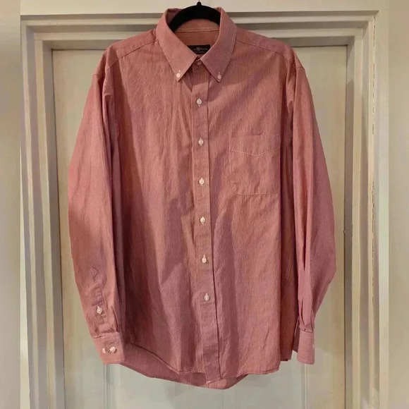 Club Room Mens Cotton Striped Long Sleeve Button Down Red Size 16.5 - Picture 2 of 9